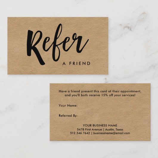 Einfache, moderne, handgeschriebene Skripte | Kraf Empfehlungskarte (Vorne/Hinten)