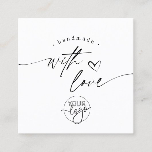 Einfache, moderne Handmade mit Liebe-Script-Logo Quadratische Visitenkarte (Vorderseite)