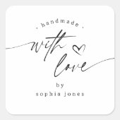 Einfache, moderne Handmade mit Liebe-Script-Name Quadratischer Aufkleber (Vorderseite)