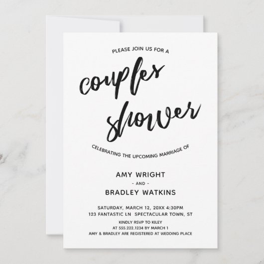 Einfache, moderne Handschreibpaare Dusche Einladung (Vorderseite)