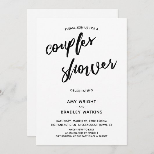 Einfache, moderne Handschreibpaare Kinderdusche Einladung (Vorne/Hinten)