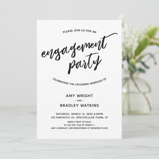 Einfache, moderne Handschrift-Engagement-Partei Einladung (Stehend Vorderseite)