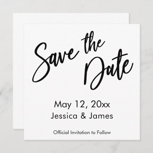 Einfache moderne Handschrift Typografie Schwarz/We Save The Date (Vorne/Hinten)