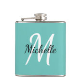 Einfache moderne hellblaue Monogramm Flachmann (Vorderseite)
