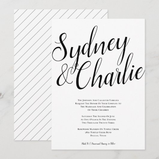 Einfache moderne Hochzeit Einladung (Vorne/Hinten)