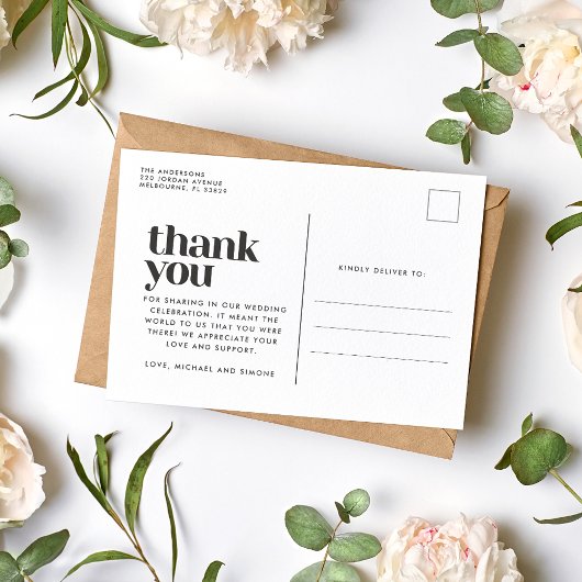 Einfache moderne Hochzeit für Foto Vielen Dank Postkarte