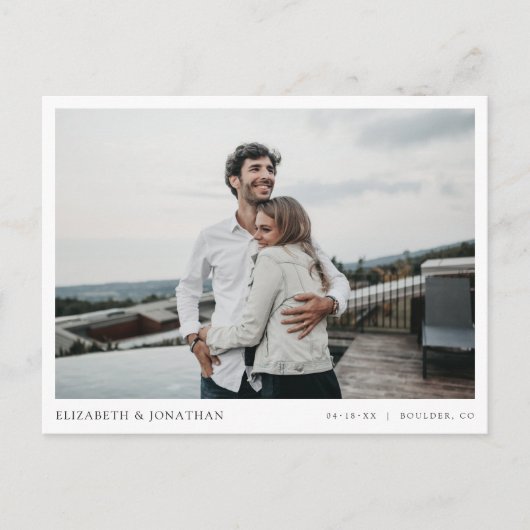 Einfache moderne Hochzeit im Foto retten das Datum Einladungspostkarte (Vorderseite)