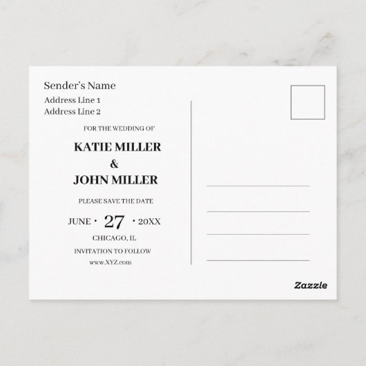 Einfache moderne Hochzeit im Foto retten das Datum Postkarte (Rückseite)