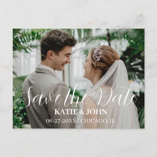 Einfache moderne Hochzeit im Foto retten das Datum Postkarte (Vorderseite)