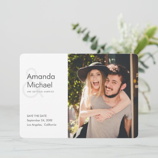 Einfache moderne Hochzeit im Foto retten das Datum Save The Date (Stehend Vorderseite)