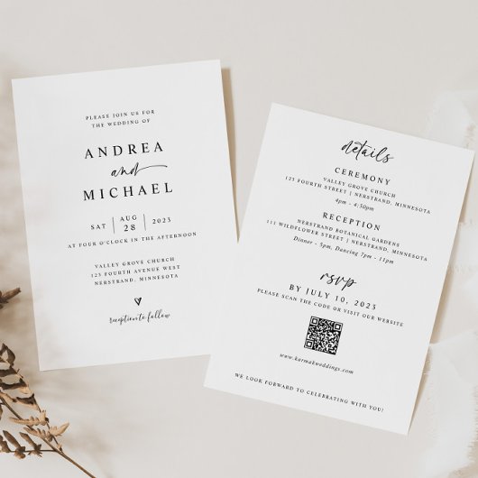 Einfache moderne Hochzeit in einer Hand Einladung