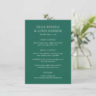 Einfache moderne Hochzeit in Smaragdgrün Menükarte