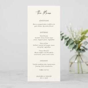 Einfache moderne Hochzeit mit Creme Menükarte