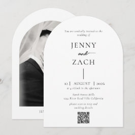 Einfache moderne Hochzeit mit QR-Code-Foto Einladung