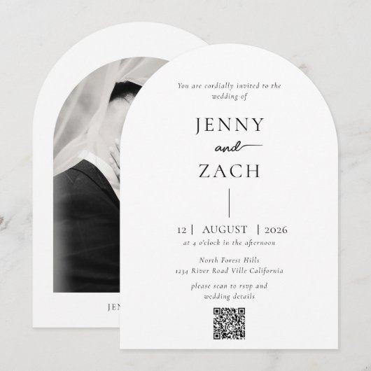 Einfache moderne Hochzeit mit QR-Code-Foto Einladung (Vorne/Hinten)