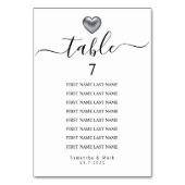 Einfache moderne Hochzeit mit Silberherz Tischnummer (Vorderseite)