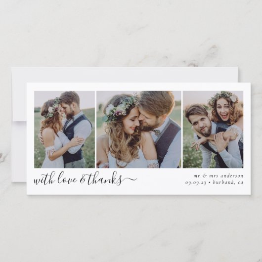 Einfache moderne Hochzeit mit vier Fotos Dankeskarte (Vorderseite)