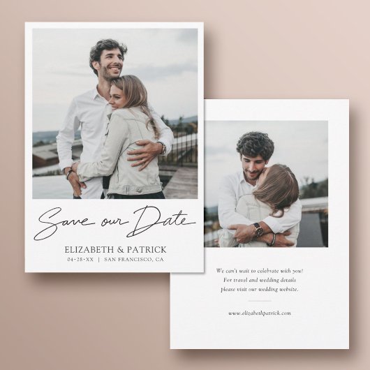 Einfache, moderne Hochzeit mit zwei Fotos Verlobun Save The Date