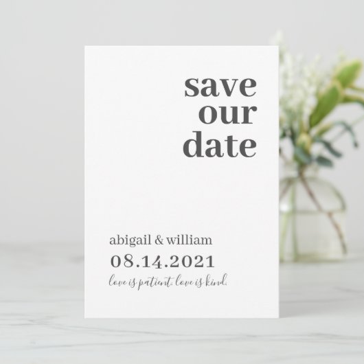 Einfache moderne Hochzeit ohne Foto retten das Dat Save The Date (Stehend Vorderseite)