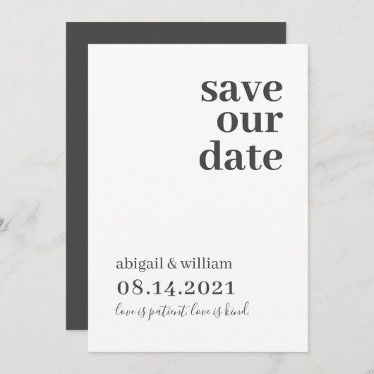 Einfache moderne Hochzeit ohne Foto retten das Dat Save The Date (Vorne/Hinten)