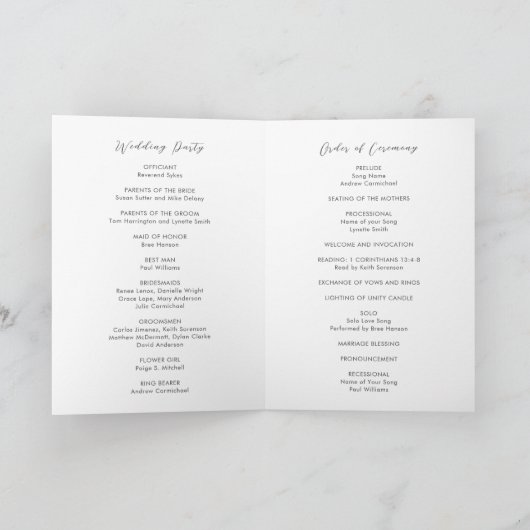 Einfache moderne Hochzeit Programm (Innenseite)