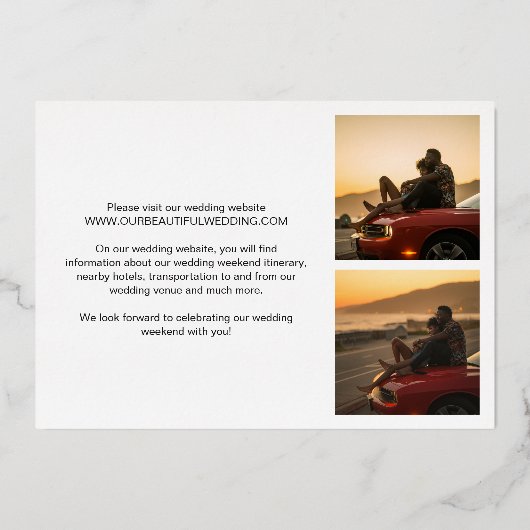 Einfache, moderne Hochzeit retten das Datum Folieneinladung (Rückseite)