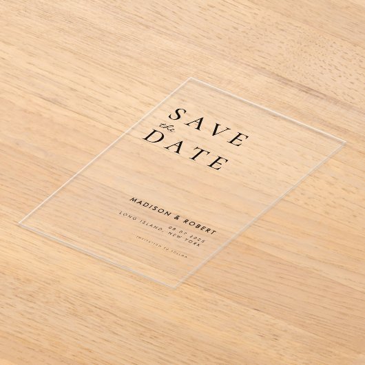 Einfache moderne Hochzeit rettet das Datum Acryleinladungen (Ablage )