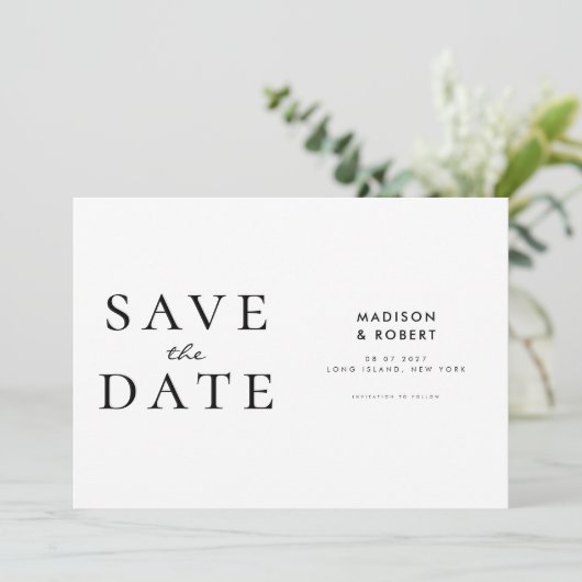 Einfache moderne Hochzeit rettet das Datum Save The Date (Stehend Vorderseite)