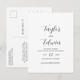 Einfache moderne Hochzeit spart das Datum Ankündigungspostkarte