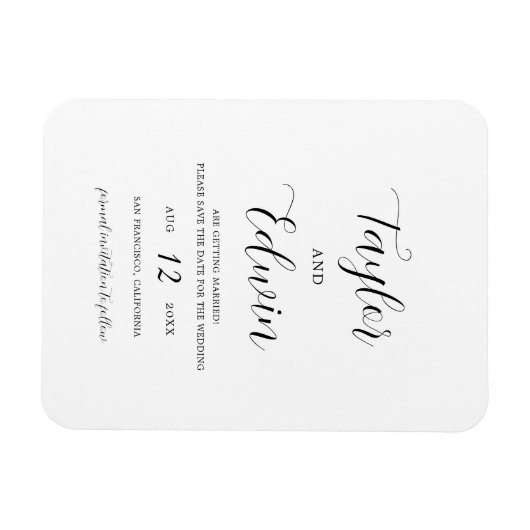 Einfache moderne Hochzeit spart das Datum Magnet (Horizontal)