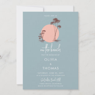 Einfache moderne Hochzeit von Blue Palm Trees Beac Einladung