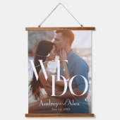 Einfache moderne Hochzeit Wir machen Foto Begrüßun Wandteppich Mit Holzrahmen (Vorderseite)