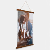 Einfache moderne Hochzeit Wir machen Foto Begrüßun Wandteppich Mit Holzrahmen (Gewinkelt)