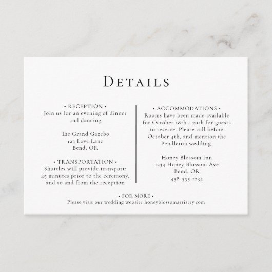 Einfache, moderne Hochzeiten - Horizontale Details Begleitkarte (Vorderseite)