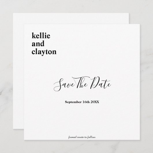 Einfache moderne Hochzeiten sichern das Datum Save The Date (Vorne/Hinten)