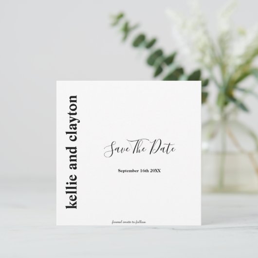 Einfache moderne Hochzeiten sichern das Datum Save The Date (Stehend Vorderseite)
