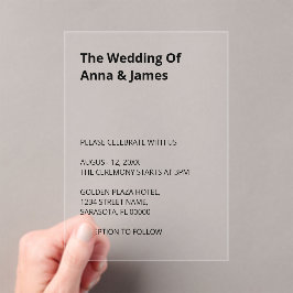 Einfache moderne Hochzeitsakryleinladung Acryleinladungen