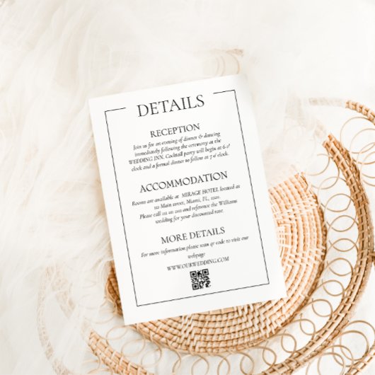 Einfache moderne Hochzeitsdetails Begleitkarte