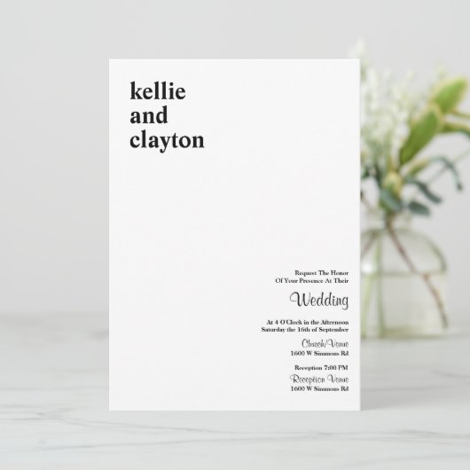 Einfache, moderne Hochzeitsfeier Einladung (Stehend Vorderseite)