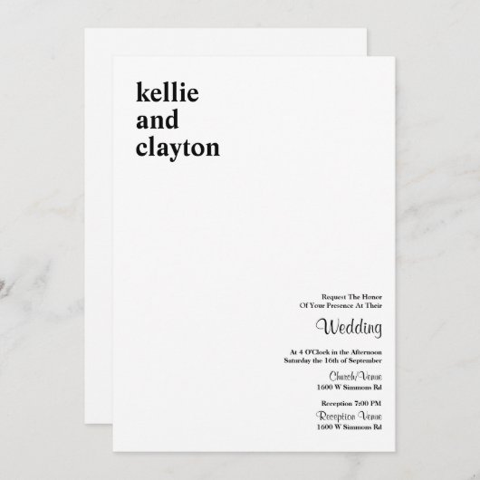Einfache, moderne Hochzeitsfeier Einladung (Vorne/Hinten)