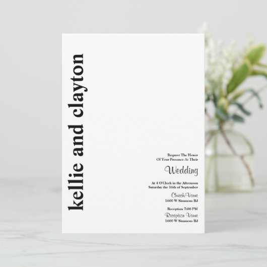Einfache, moderne Hochzeitsfeier Einladung (Stehend Vorderseite)