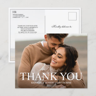 Einfache moderne Hochzeitsfotos elegante Danksagun Postkarte