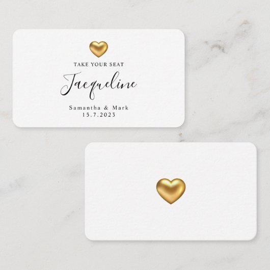 Einfache moderne Hochzeitsgoldherz-Platzkarte Platzkarte (Vorne/Hinten)