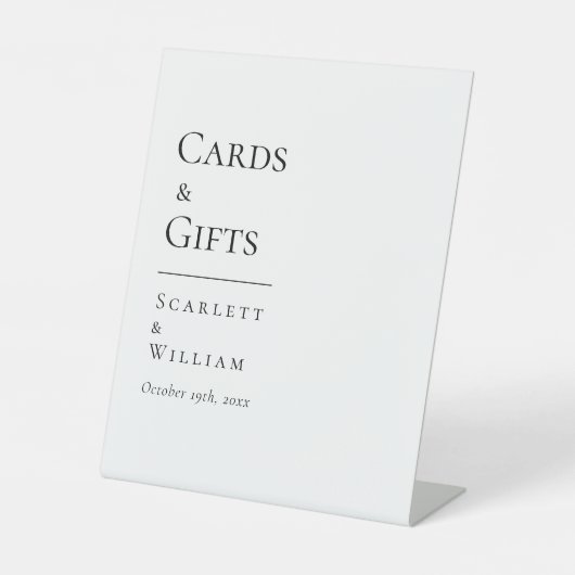 Einfache moderne Hochzeitskarten und Geschenkzeich Sockelschild (Vorderseite)