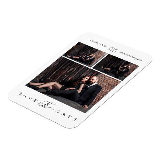 Einfache moderne Hochzeitskasse für 3 Fotos Magnet (Linke Seite)