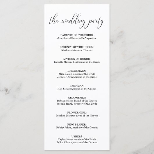 Einfache moderne Hochzeitsmesse / Zeremonie Progra Programm (Rückseite)