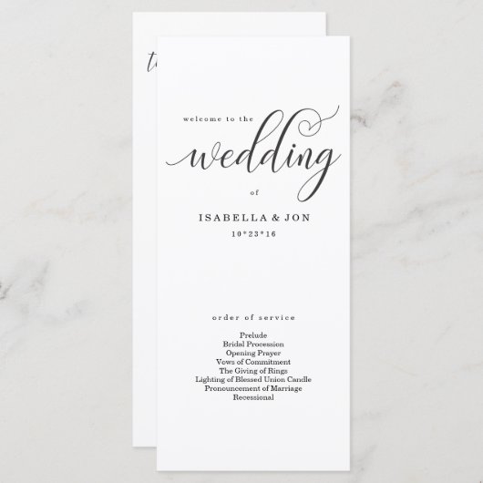 Einfache moderne Hochzeitsmesse / Zeremonie Progra Programm (Vorne/Hinten)