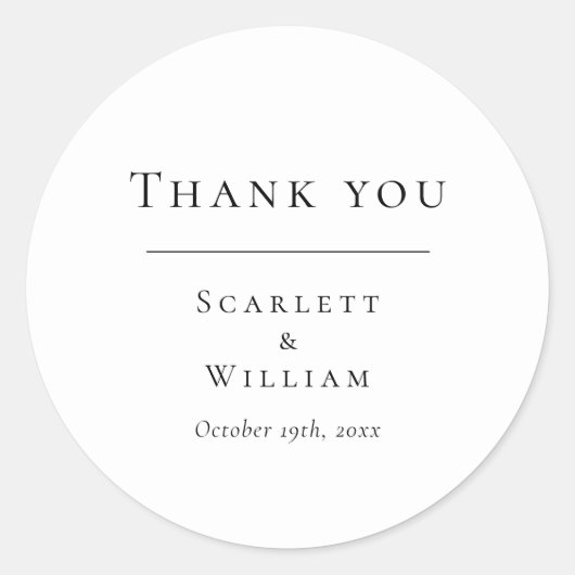 Einfache moderne Hochzeitsrunde Danke, Sticker (Vorderseite)