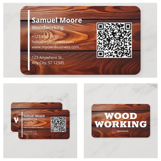 Einfache moderne Holzschnitzereien QR-Code Visitenkarte