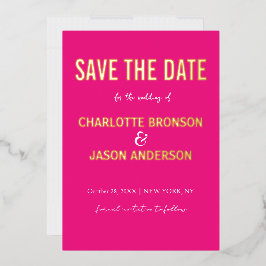 Einfache, moderne Hot Pink Save the Date Gold Folieneinladung